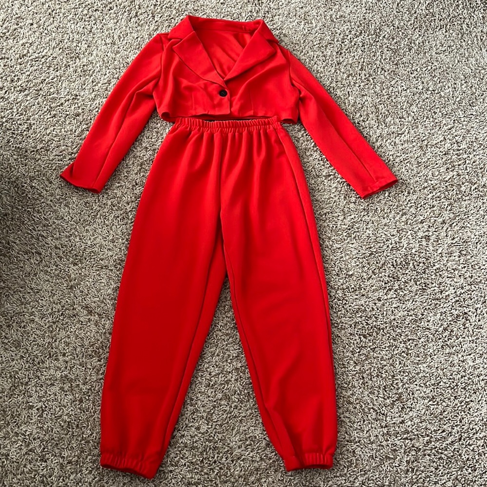 SHEIN Two Piece Red Outfit Blazer Pants Medium
